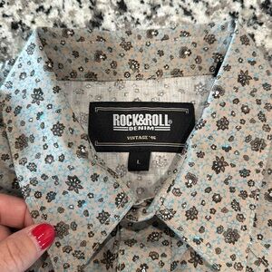 Panhandle Slim L pearl snap western shirt with logo on sleeves. New with tags.